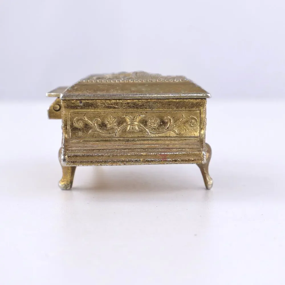 Vintage‎ Mid Century Mini Grand Piano Trinket Box Gold Metal Red Velvet Japan